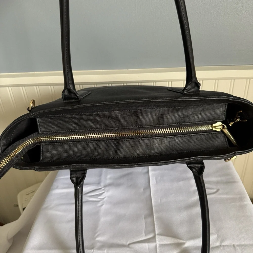 DAGNE DOVER Black Coated Canvas Large Laptop Computer Work Tote Diaper Bag Purse